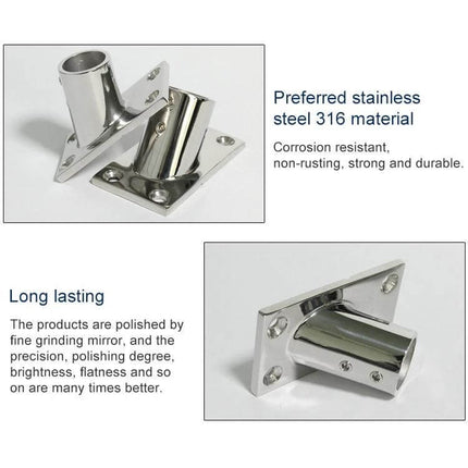 316 Stainless Steel 60-Degree Square Tube Base For Marine Boats, 22mm polished 316 stainless mounting base for boat railings and antenna mounts
