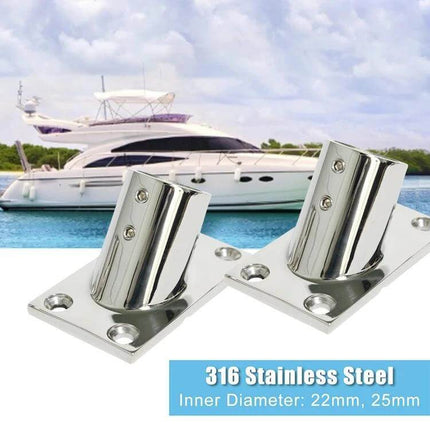 316 Stainless Steel 60-Degree Square Tube Base For Marine Boats, 22mm polished 316 stainless tube base mounted on yacht background