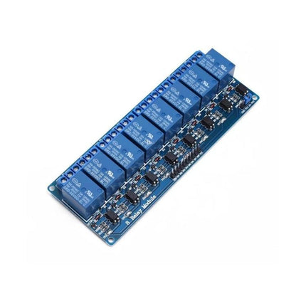 Eight-Channel Relay Module for Versatile Electronic Projects - blue PCB relay board for DIY automation, robotics, lights and motors control
