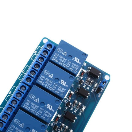 Eight-Channel Relay Module for Versatile Electronic Projects blue PCB with screw terminals and isolated relay channels