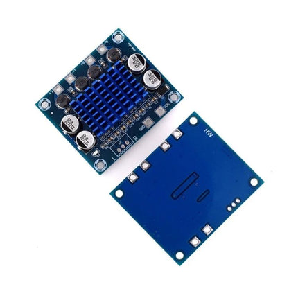 Dual-Channel Digital Audio Amplifier for Music Systems compact Class D amplifier board with heatsink and capacitors for home audio and DIY projects