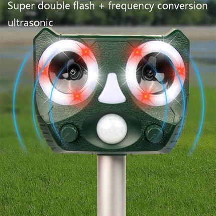 Outdoor Solar Ultrasonic Insect Repellent For Gardens - ABS solar/USB powered ultrasonic yard repeller with dual speakers, LED flash and PIR sensor