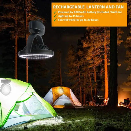 USB Rechargeable Camping Tent Fan For Hanging And Lighting