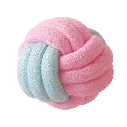 Cotton Rope Toys for Everyday Dog Play and Teeth Care pink and mint knotted cotton rope ball for tugging and chewing