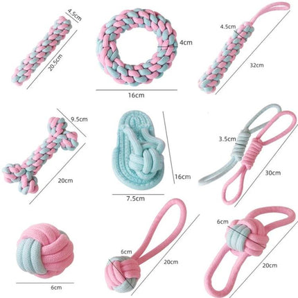 Cotton Rope Toys for Everyday Dog Play and Teeth Care - pastel braided set of chew, tug and fetch toys for dental cleaning and interactive backyard play