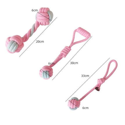 Cotton Rope Toys for Everyday Dog Play and Teeth Care pink braided rope ball tug fetch chew toy for plaque removal