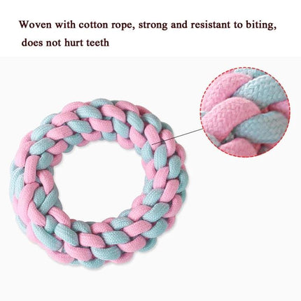 Cotton Rope Toys for Everyday Dog Play and Teeth Care - braided pink and blue cotton rope ring for tugging and chewing