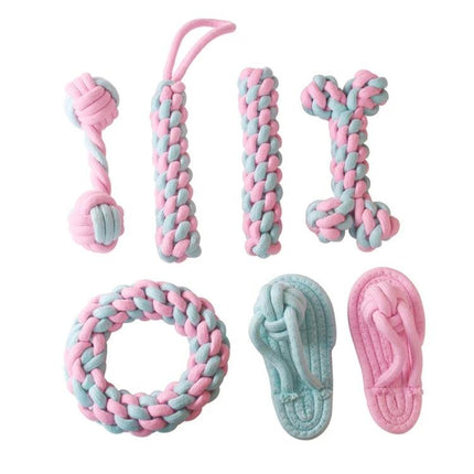 Cotton Rope Toys for Everyday Dog Play and Teeth Care - pink and blue braided chew and tug toys set for interactive chewing and plaque removal