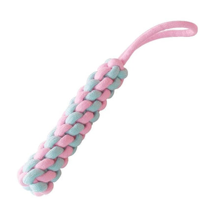 Cotton Rope Toys for Everyday Dog Play and Teeth Care - pastel pink and blue braided cotton tug toy with handle for chewing and fetch