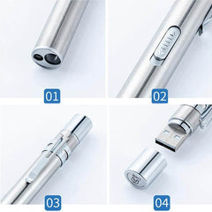 Dual Light Source LED Dental Inspection Flashlight - Yellow & White Stainless Steel Pen Light with Rechargeable Battery