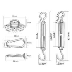 Stainless Steel Shade Sail Hardware Kit with Diamond Buckles and Hanging Accessories