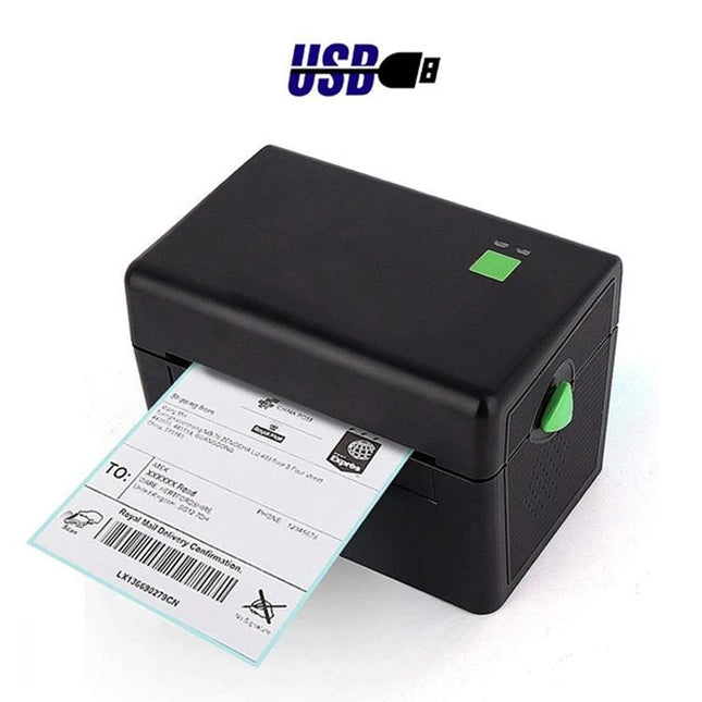 Efficient 4-Inch Thermal Label Printer for Shipping and Barcodes printing a shipping label with USB connectivity and automatic feed