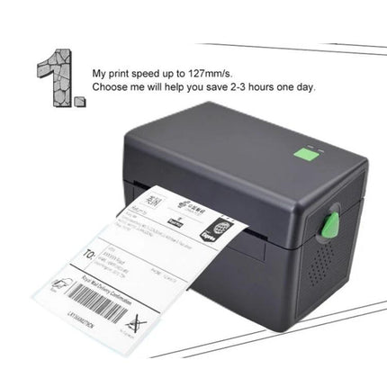 Efficient 4-Inch Thermal Label Printer for Shipping and Barcodes printing shipping label from compact black desktop printer