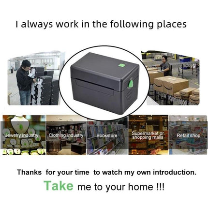 Efficient 4-Inch Thermal Label Printer for Shipping and Barcodes shown in warehouse and retail settings