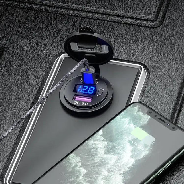 12V Modified Car USB Charger With Voltage Display For Phones And Tablets