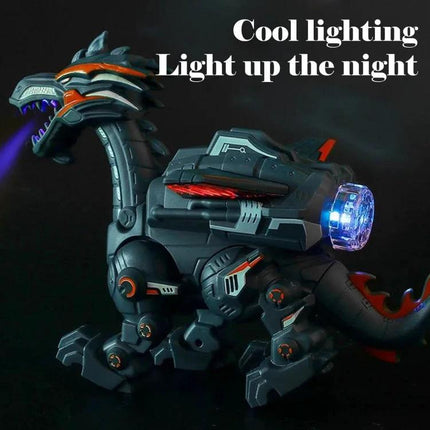 Electric Dinosaur Toy for Children's Everyday Play and Fun - black light-up robotic dino with sound, mist atomizer and glowing LED effects for kids 3+