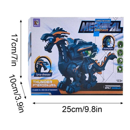 Electric Dinosaur Toy for Children's Everyday Play and Fun - blue spray atomizer mechanical dinosaur toy in box with dimensions