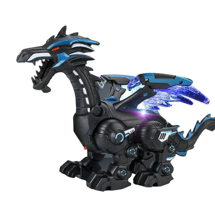 Electric Dinosaur Toy for Children's Everyday Play and Fun - black and blue interactive dinosaur with lights, sounds, and mist atomizer for kids 3+