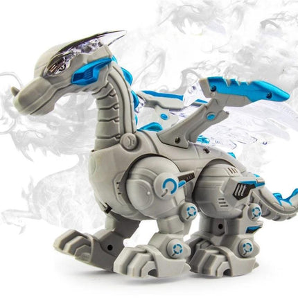 Electric Dinosaur Toy for Children's Everyday Play and Fun - gray and blue interactive robot dino with lights, sounds and mist atomizer for kids aged 3+