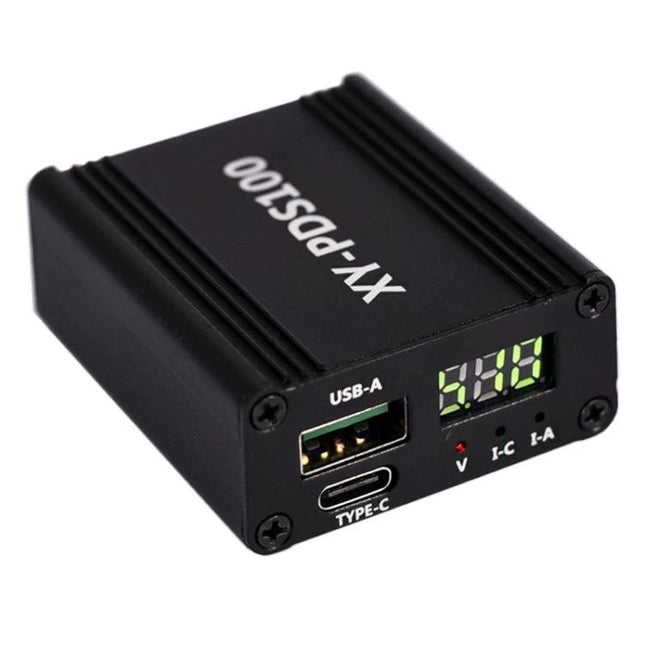 Practical 100W Type-C Quick Charger for Mobile Phones and Devices - compact black dual-port charger with USB-A, Type-C and digital display