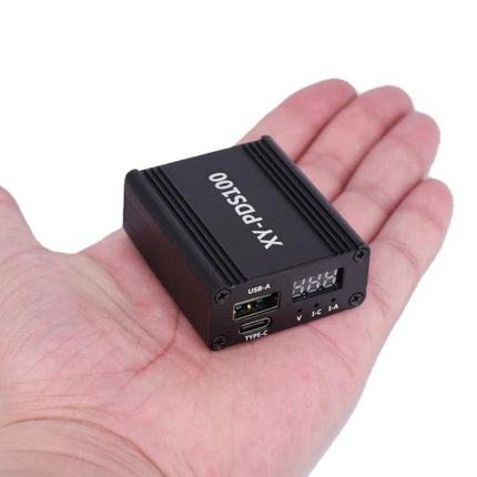 Practical 100W Type-C Quick Charger for Mobile Phones and Devices compact dual-port charger shown in palm with USB-A, Type-C and digital display