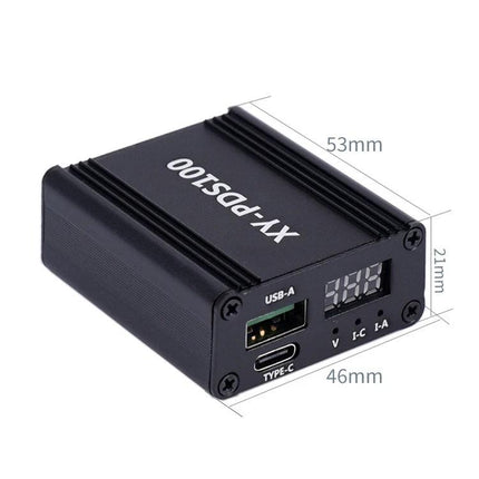 Practical 100W Type-C Quick Charger for Mobile Phones and Devices - compact dual-port charger with USB-A, Type-C and LED display (53x46x21mm)