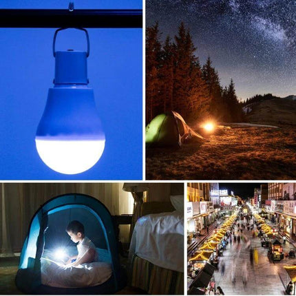 LED Solar Bulb USB Portable Lighting for Camping and Outdoors hanging tent and emergency use with hook and USB recharge