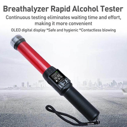 Cheetah Portable Alcohol Tester with Built-in Flashlight for Breath Checks - handheld red and black rapid breathalyzer with OLED display and wrist strap