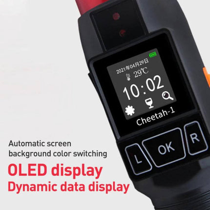 Cheetah Portable Alcohol Tester with Built-in Flashlight for Breath Checks compact OLED display showing time and dynamic data