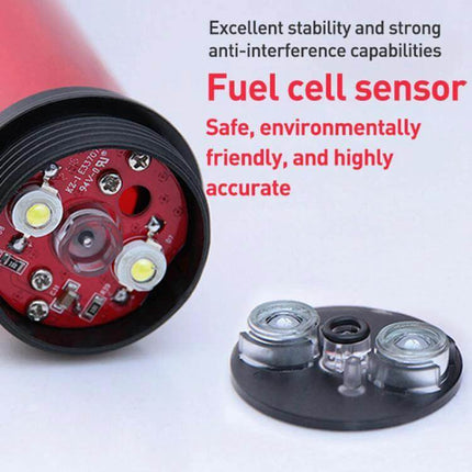Cheetah Portable Alcohol Tester with Built-in Flashlight for Breath Checks showing fuel cell sensor and mouthpiece components