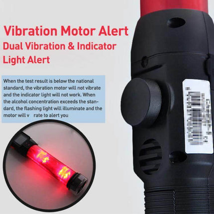 Cheetah Portable Alcohol Tester with Built-in Flashlight for Breath Checks showing vibration motor alert, indicator light and compact handheld design