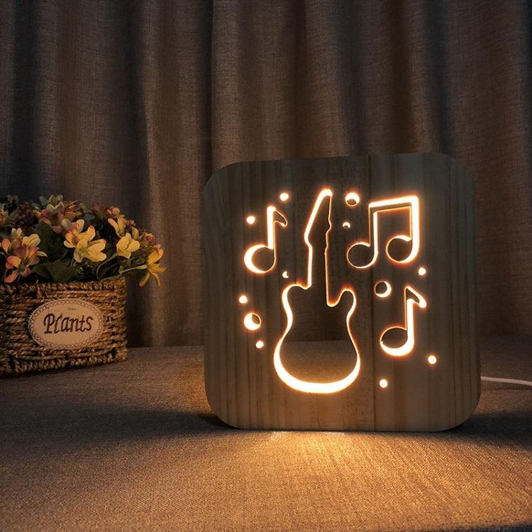 Guitar-Shaped Pine Wood LED Night Light Table Lamp with USB Power