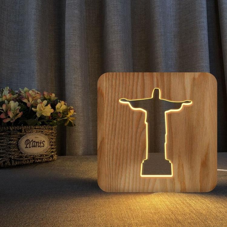 USB LED Jesus Pastor Solid Wood Table Lamp Night Light - 2.5W Pine Wood Design