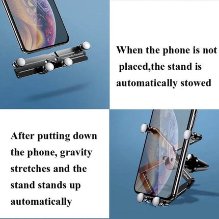 Gravity Car Mobile Phone Holder For Air Vent Mount Black - black gravity air vent phone mount demonstrating automatic stow and grip mechanism