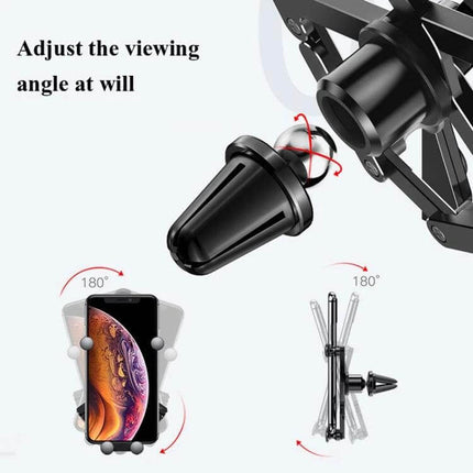 Gravity Car Mobile Phone Holder For Air Vent Mount Black showing adjustable 180° rotation and gravity clamp for secure hands-free phone use