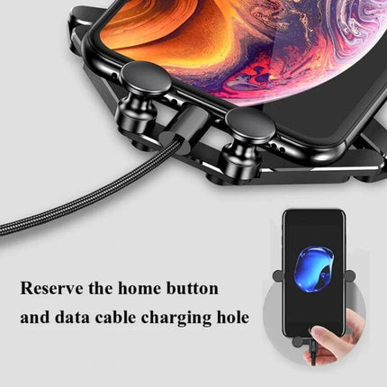 Gravity Car Mobile Phone Holder For Air Vent Mount Black showing phone gripped with cable access and reserved home button space