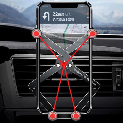 Gravity Car Mobile Phone Holder For Air Vent Mount Black - phone mounted on car air vent using gravity X-clamp for navigation and hands-free calls