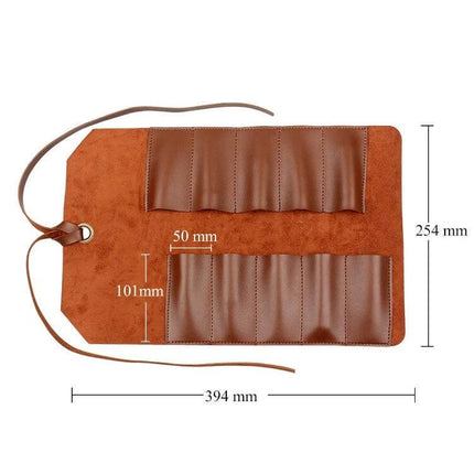 Leather Tool Bag Two Tone Black Brown For Wrenches - compact leather roll with 10 wrench slots, 394x254mm, organized DIY and automotive tool storage