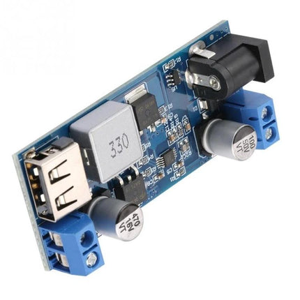 5V USB Power Converter for 12V and 24V Systems and Devices small DC-DC step-down module with USB port and capacitors
