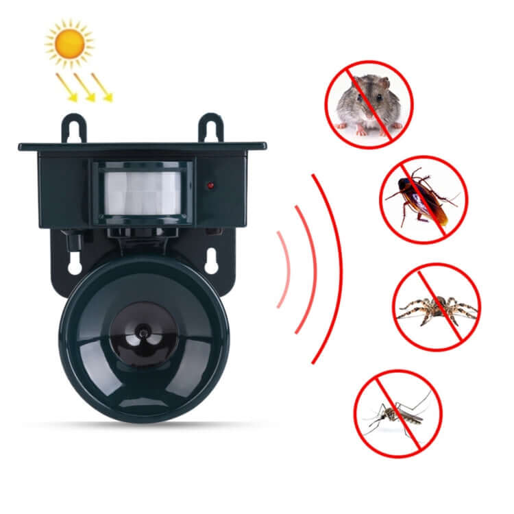 Solar-Powered Ultrasonic Animal Repeller for Mice and Birds - Waterproof Outdoor Pest Control Device