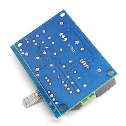 Adjustable DC-DC Buck Converter for Voltage Regulation Projects showing blue PCB, XL4016-based module with adjustable potentiometer