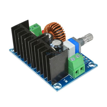Adjustable DC-DC Buck Converter for Voltage Regulation Projects with XL4016 chip, heatsink, inductor, potentiometer for DIY electronics