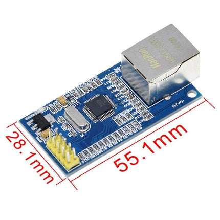 W5500 Ethernet Network Module for Device Internet Connectivity - blue PCB with RJ45 jack and pin header, 55.1mm x 28.1mm