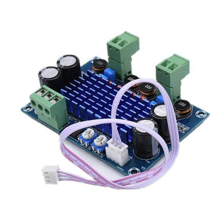 Digital Power Amplifier Board for Audio Projects and Systems TPA3116 module with heatsink, capacitors and connectors for DIY speakers