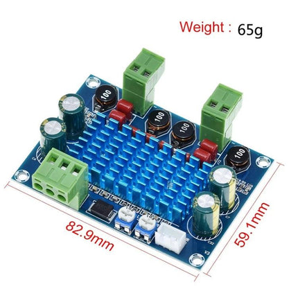 Digital Power Amplifier Board for Audio Projects and Systems - TPA3116 DIY audio amplifier board 82.9x59.1mm DC8-28V, connectors and heatsink