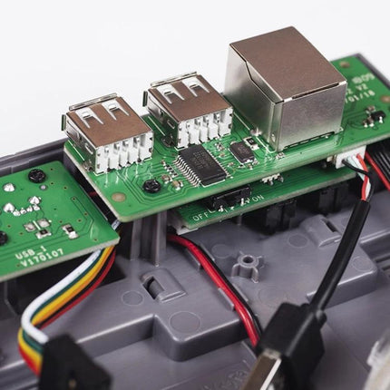 Retroflag NESPi Case for Raspberry Pi with LED Indicator showing internal USB ports, Ethernet jack, LED wires, and power/reset board