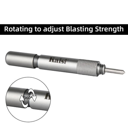 Kaisi Demolishing Pen for Safe Smartphone Camera Lens Removal showing adjustable rotating blasting strength and metal pen tip