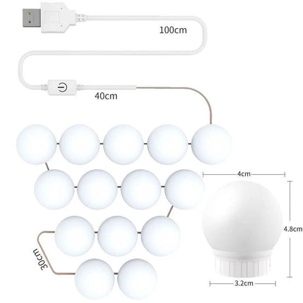 Bathroom Mirror Light for Everyday Makeup Sessions — USB-powered adjustable vanity bulbs set with touch dimmer, 12 white round LED lights (compact 4.8cm)
