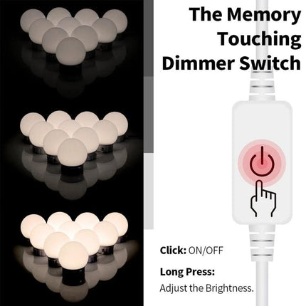 Bathroom Mirror Light for Everyday Makeup Sessions with touch dimmer switch showing three brightness levels and memory function