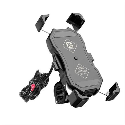 Kewig Four-Claw Motorcycle Phone Mount for On the Go Rides secure four-jaw clamp with silicone pads and USB charger for motorcycles